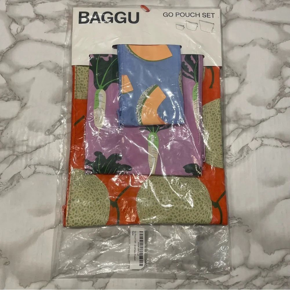 Baggu Go Standard Bag Set of 3 in Japanese Produce Print - Picture 2 of 8
